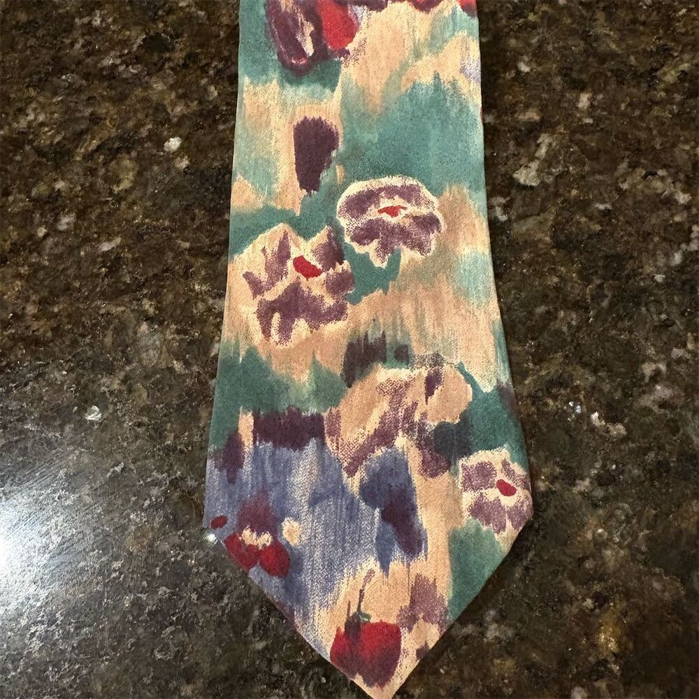*3/$15 Halston III Men's Silk Tie Multicolor Floral Abstract Pattern